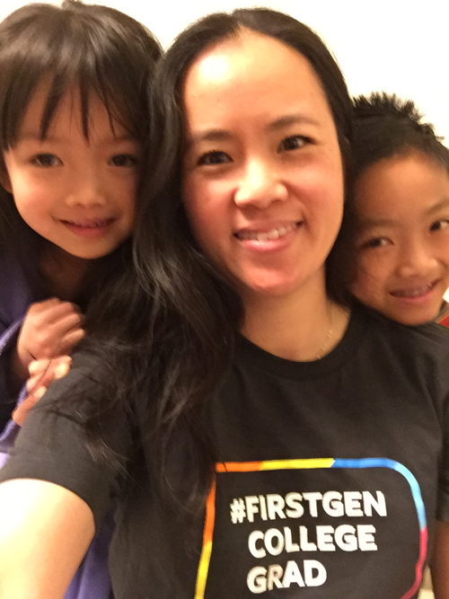 photo of amy hong lau smiling with two happy children