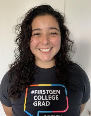 photo of heddy menendez smiling in first gen college shirt